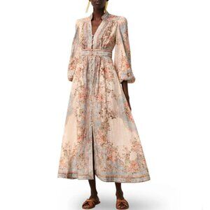 Zimmermann August Floral Print Linen Midi Dress